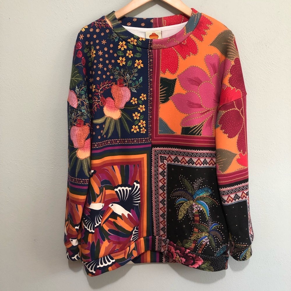 FARM Rio Multicolor Patchwork Crewneck Sweater - Picture 5 of 13